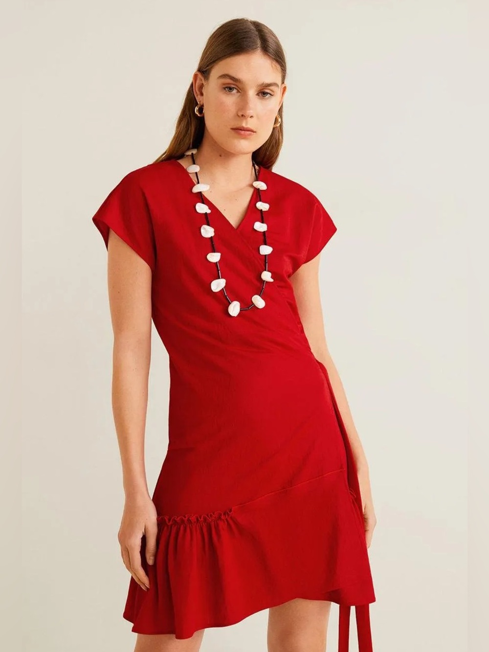Mango Red V-Neck Short Sleeve Swim Cover-Up Dress